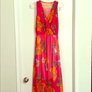Pink and orange floral floor length maxi dress